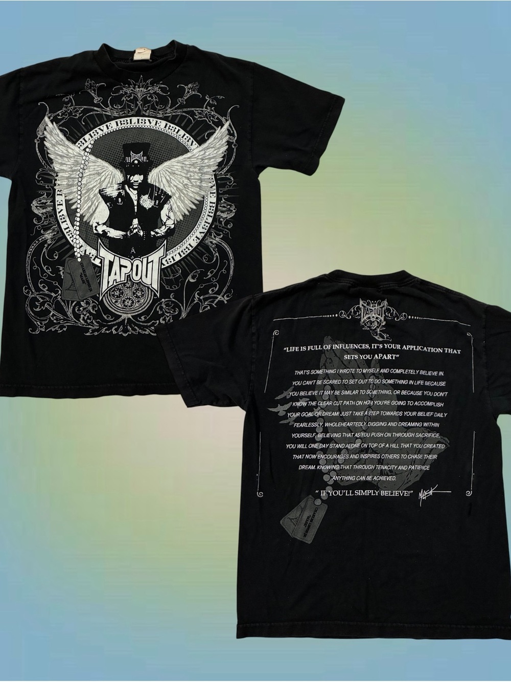 Tapout Black Short-Sleeve Tee with White Angel Graphic